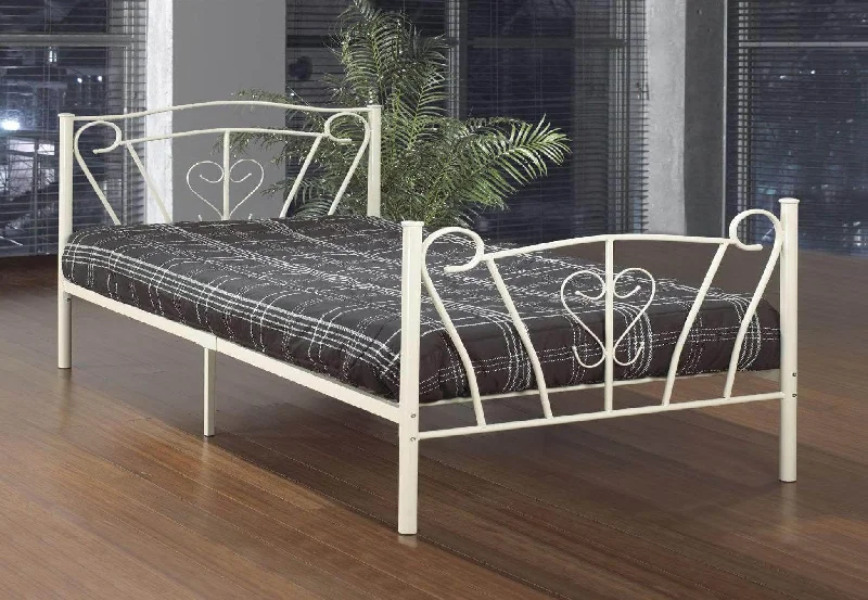 King - size mattresses for spacious master bedroomsOff-White Metal Bed