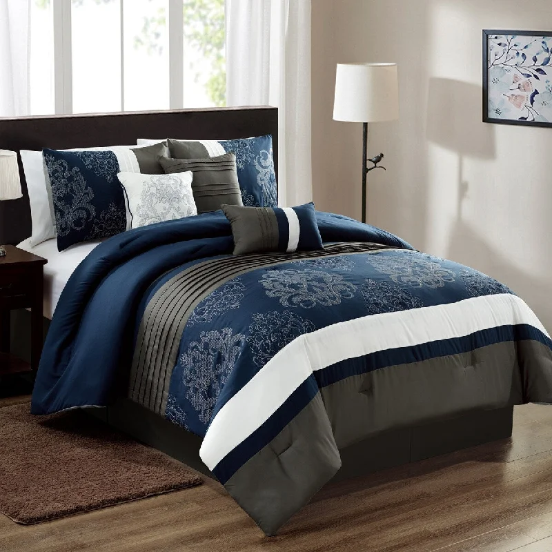 Full - size comforters suitable for full - sized beds in guest rooms or small bedroomsPorch & Den Marino Navy Microfiber 7-piece Comforter Set