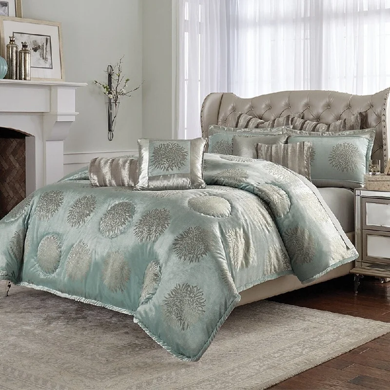 Microfiber - filled comforters that are lightweight and easy to care forRegent 10-Piece Ice Blue King Comforter Set