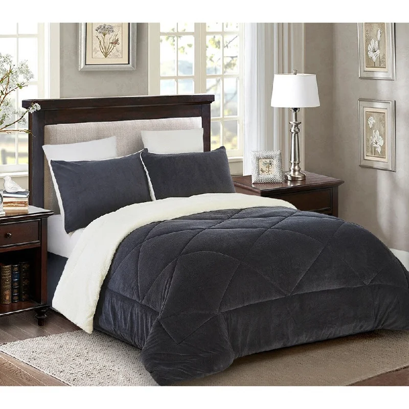 Full - size comforters suitable for full - sized beds in guest rooms or small bedroomsReversible 2 piece Fleece/Sherpa Down Alternative Comforter set - Twin - Dark Grey