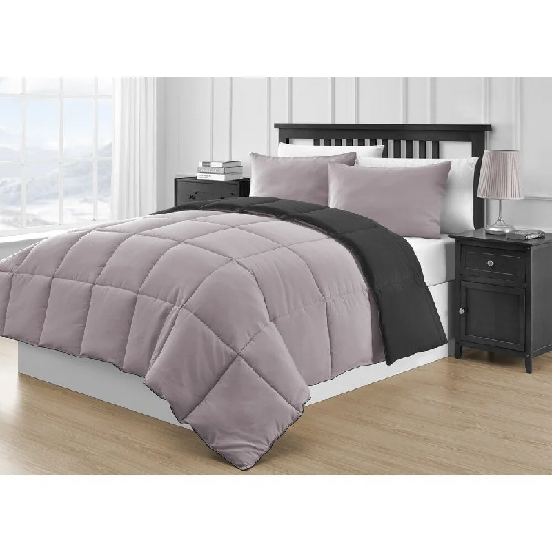 Queen - size comforters for standard queen - sized mattressesReversible Black and Lilac 3-piece Comforter Set