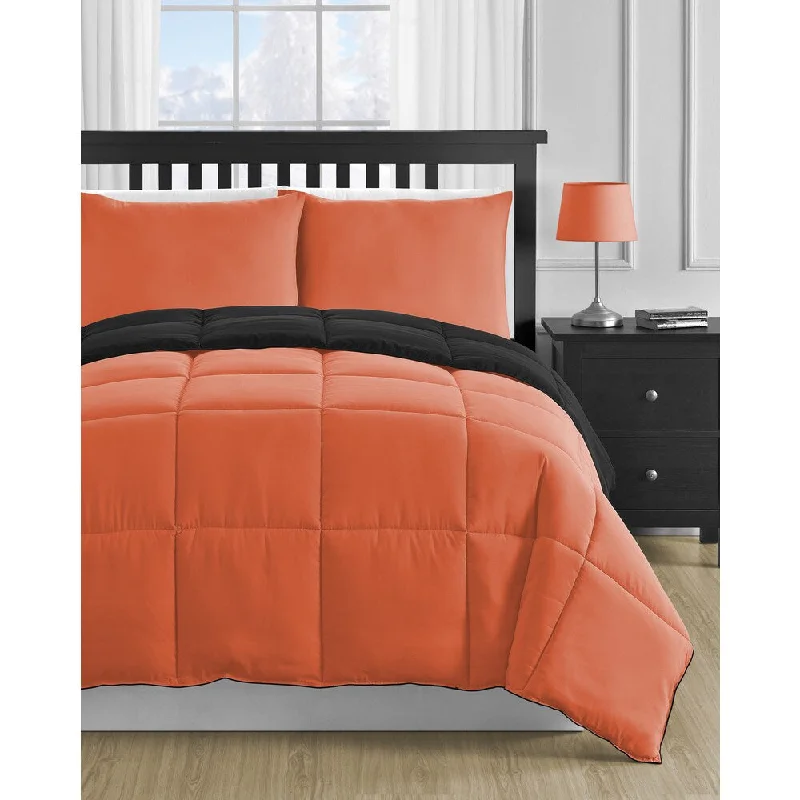 Latex - filled comforters with a bouncy texture and good supportReversible Black and Orange 3-piece Comforter Set