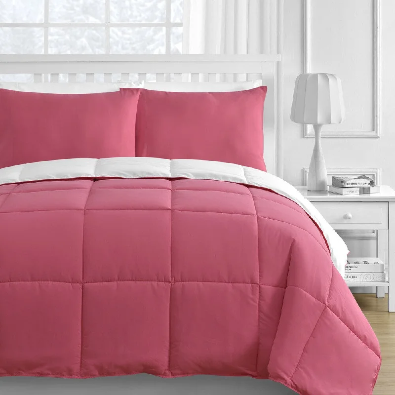 Latex - filled comforters with a bouncy texture and good supportReversible White & Pink 3-piece Comforter Set