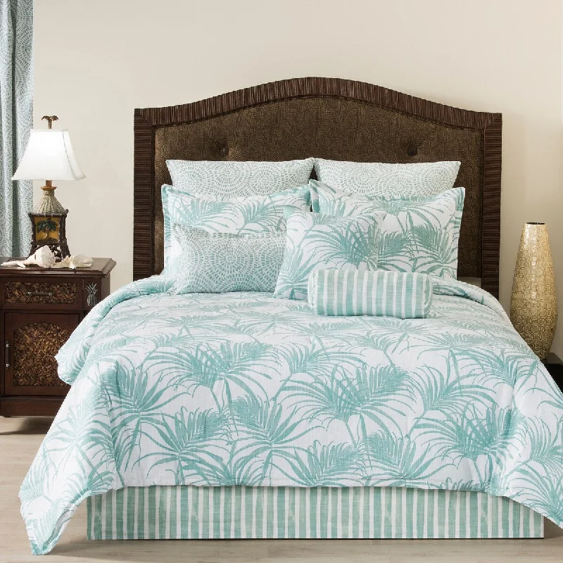 Silk - filled comforters for a luxurious and smooth touchTrinidad seafoam color tropical leaves comforter mini set