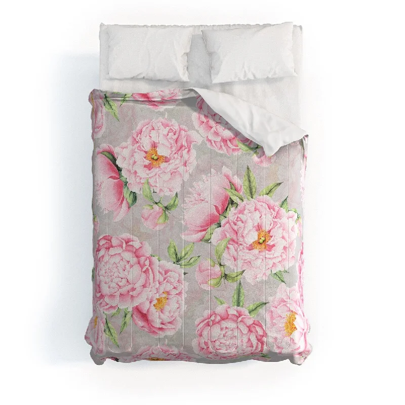 Full - size comforters suitable for full - sized beds in guest rooms or small bedroomsUtart Hygge Blush Pink Peonies Pattern On Gray Made To Order Full Comforter Set