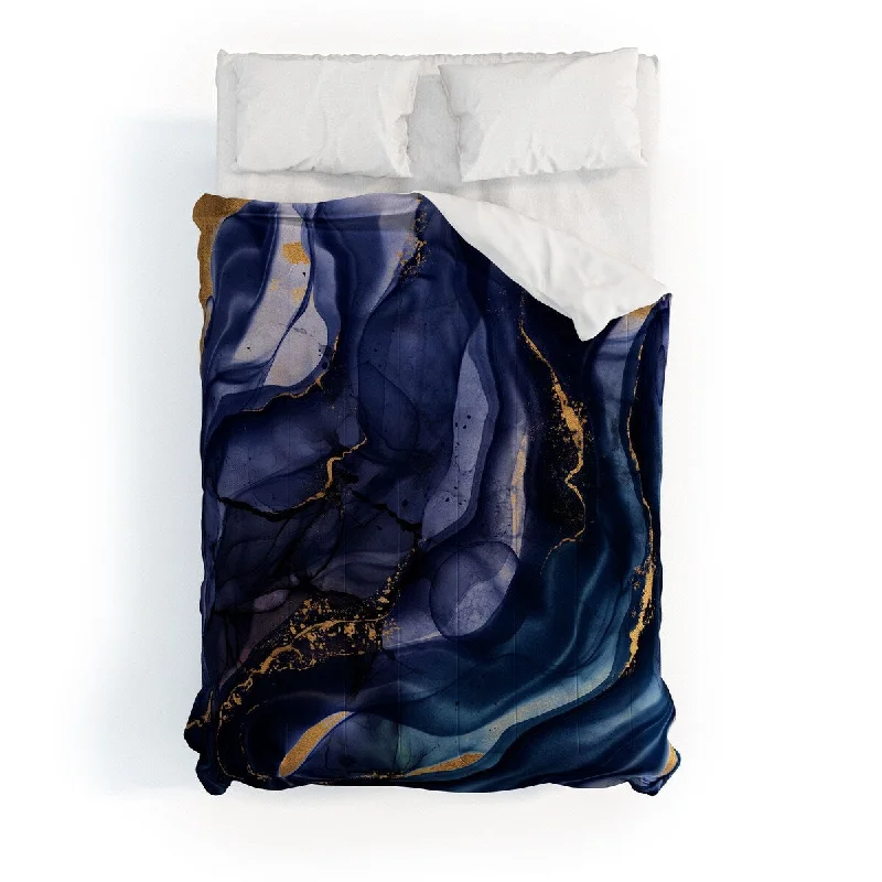 Silk - filled comforters for a luxurious and smooth touchUtart Midnight Dark Blue Marble Alcohol Ink Marble Art Flashes Made To Order Full Comforter