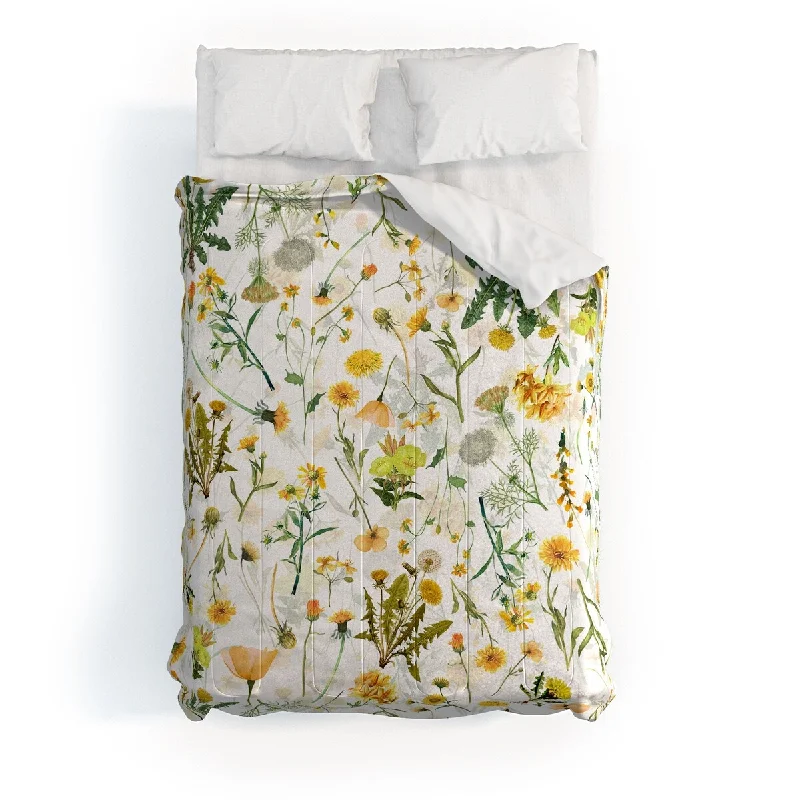 Synthetic - filled comforters like polyester for affordability and hypoallergenic propertiesUtart Scandinavian Yellow Wildflower Made To Order Full Comforter Set