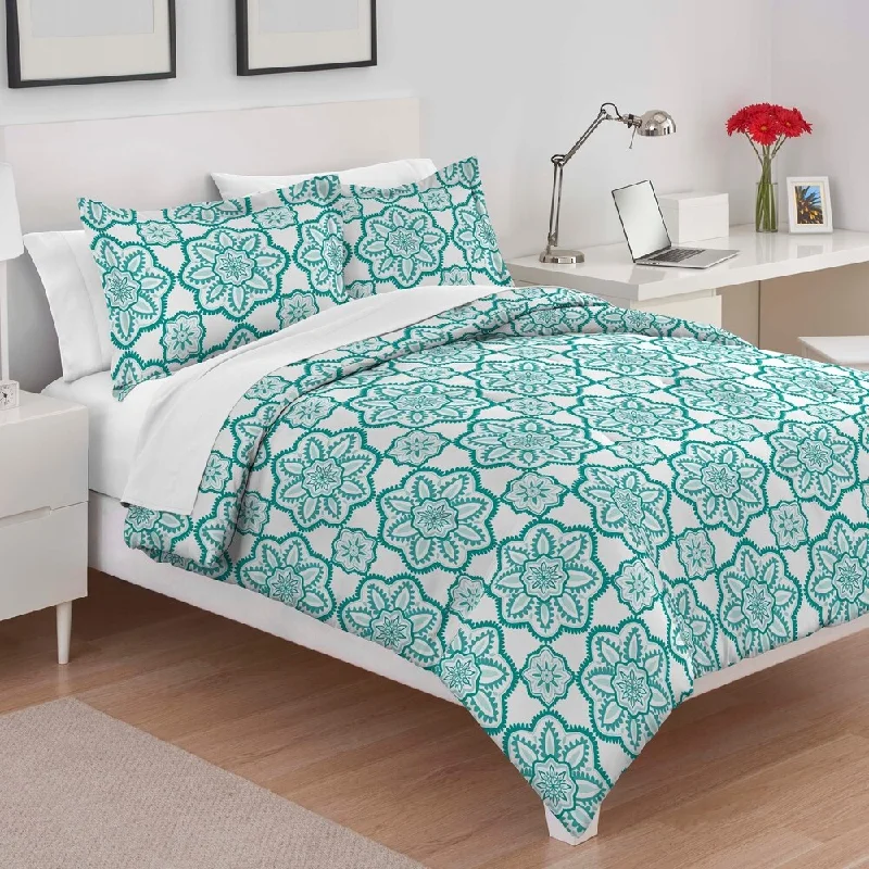 Microfiber - filled comforters that are lightweight and easy to care forUtica Sadie Teal Comforter Set