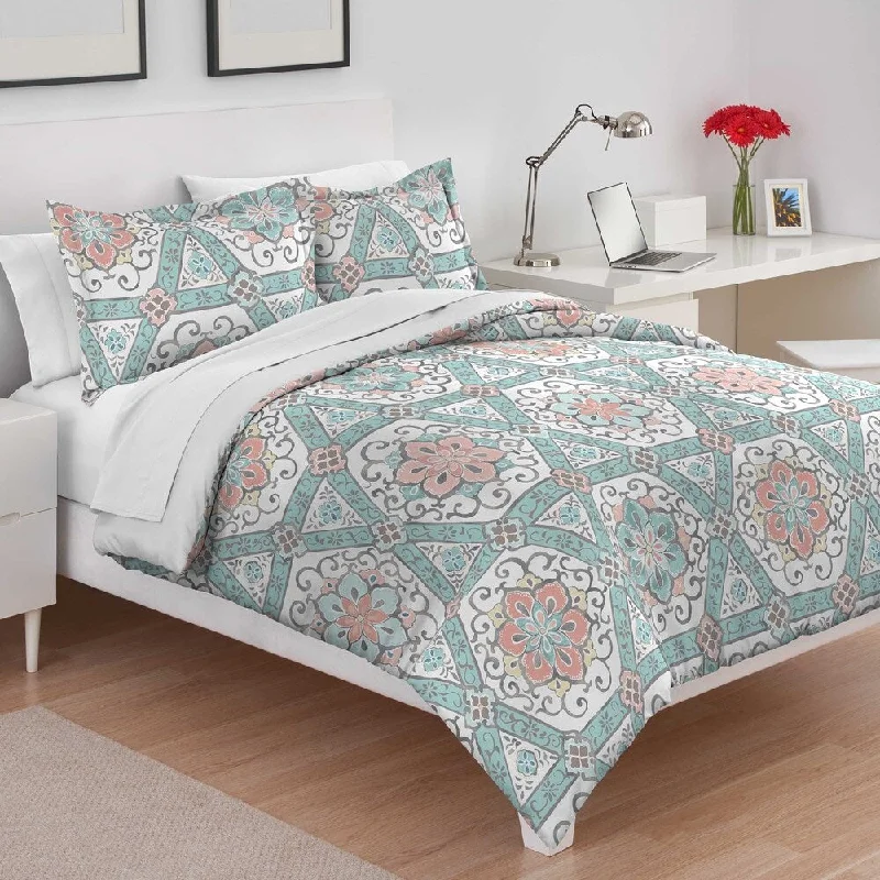 Microfiber - filled comforters that are lightweight and easy to care forUtica Teresa Teal Cotton Comforter Set