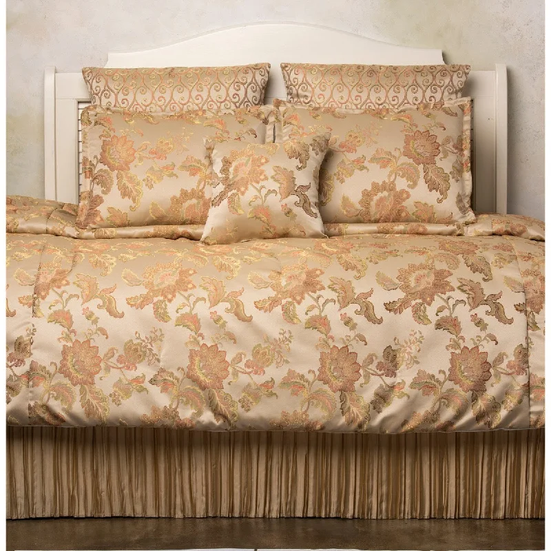 Full - size comforters suitable for full - sized beds in guest rooms or small bedroomsVerona coral Jacobian woven floral comforter set