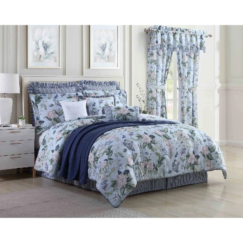 Queen - size comforters for standard queen - sized mattressesWilliamsburg Blue Garden Images 4 Piece Comforter Set