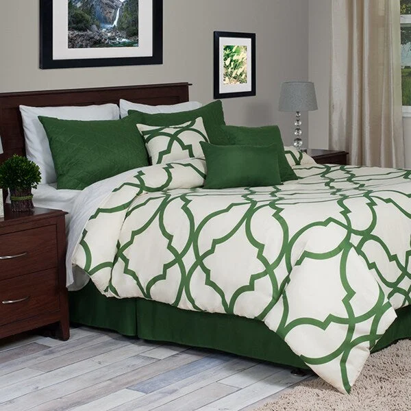 Duck down comforters with a softer feel and good warmth retentionWindsor Home 7 Piece Green and White Trellis King Oversized Comforter Set